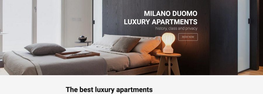 Website hero for a luxury short-let apartment brand in Milan